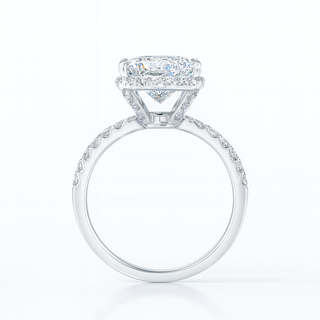 Cushion halo pave ring