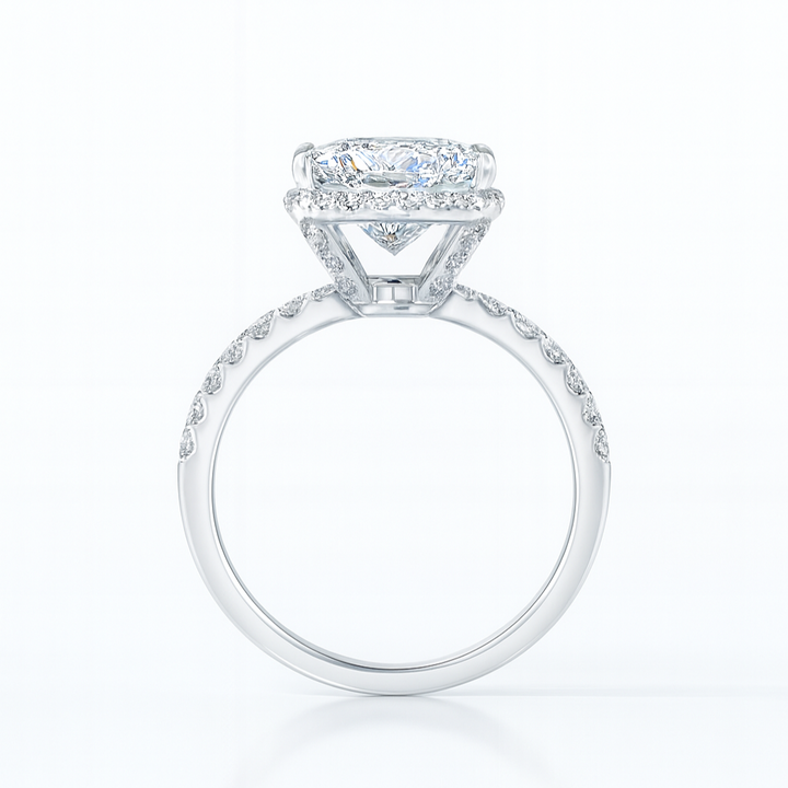 Cushion halo pave ring
