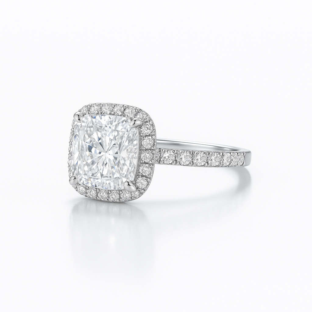 Cushion halo pave ring
