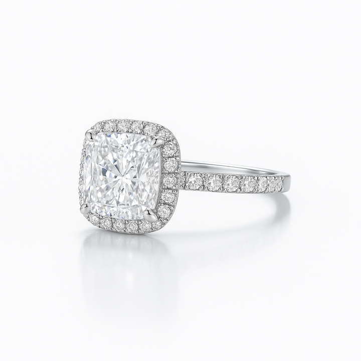Cushion halo pave ring