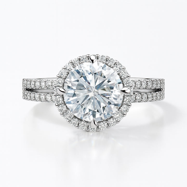 Round Halo Double Pave Ring