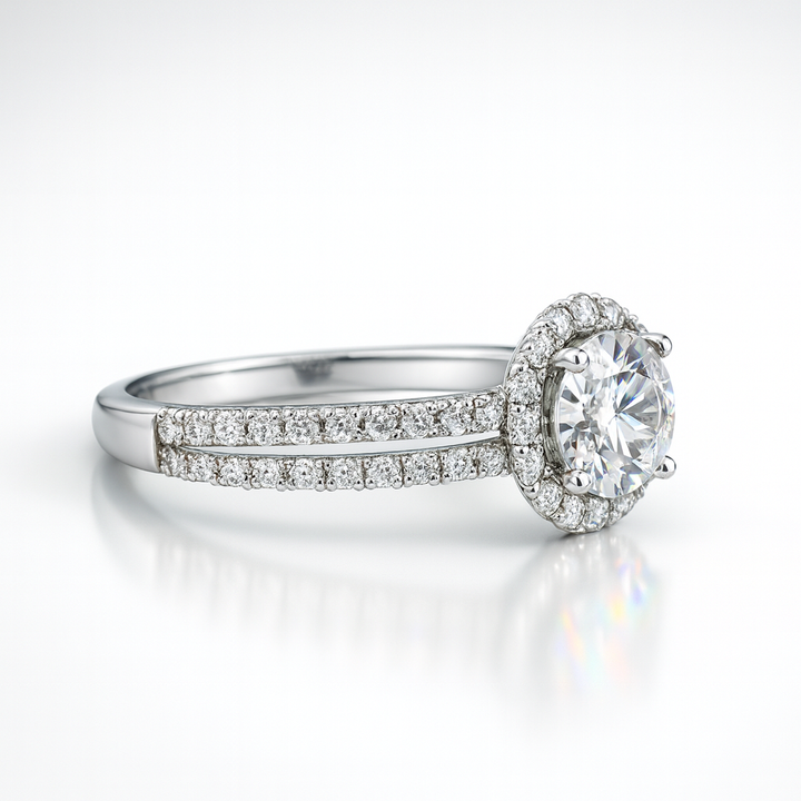 Round Halo Double Pave Ring
