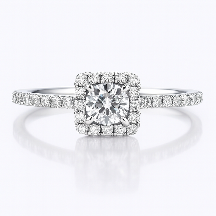 Round Halo Square Pave Ring