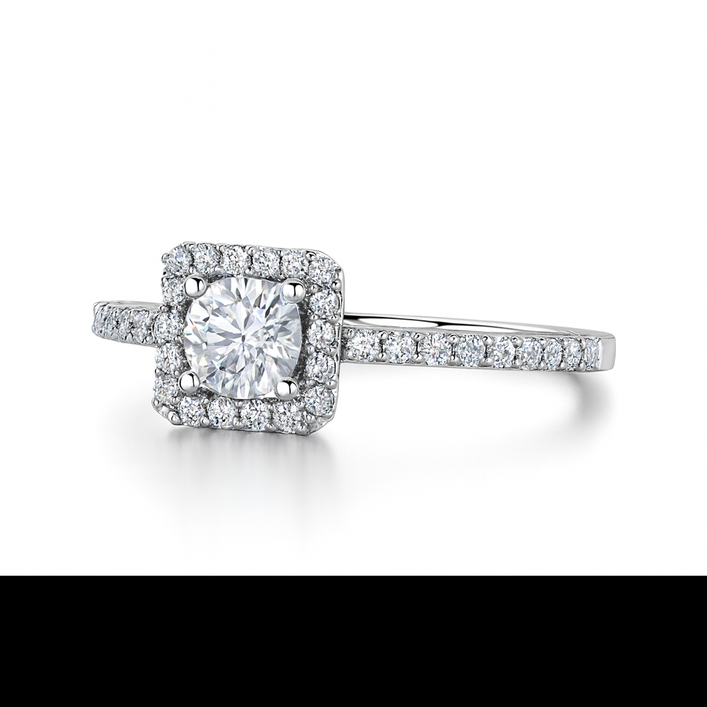 Round Halo Square Pave Ring