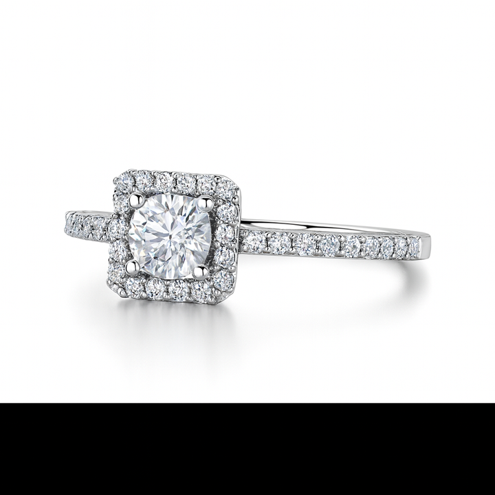 Round Halo Square Pave Ring
