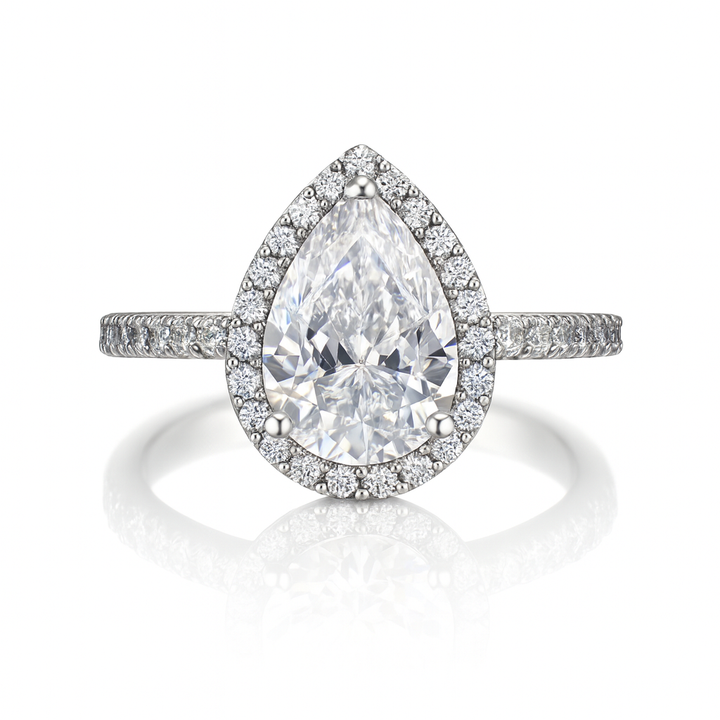 Pear shape halo pave ring