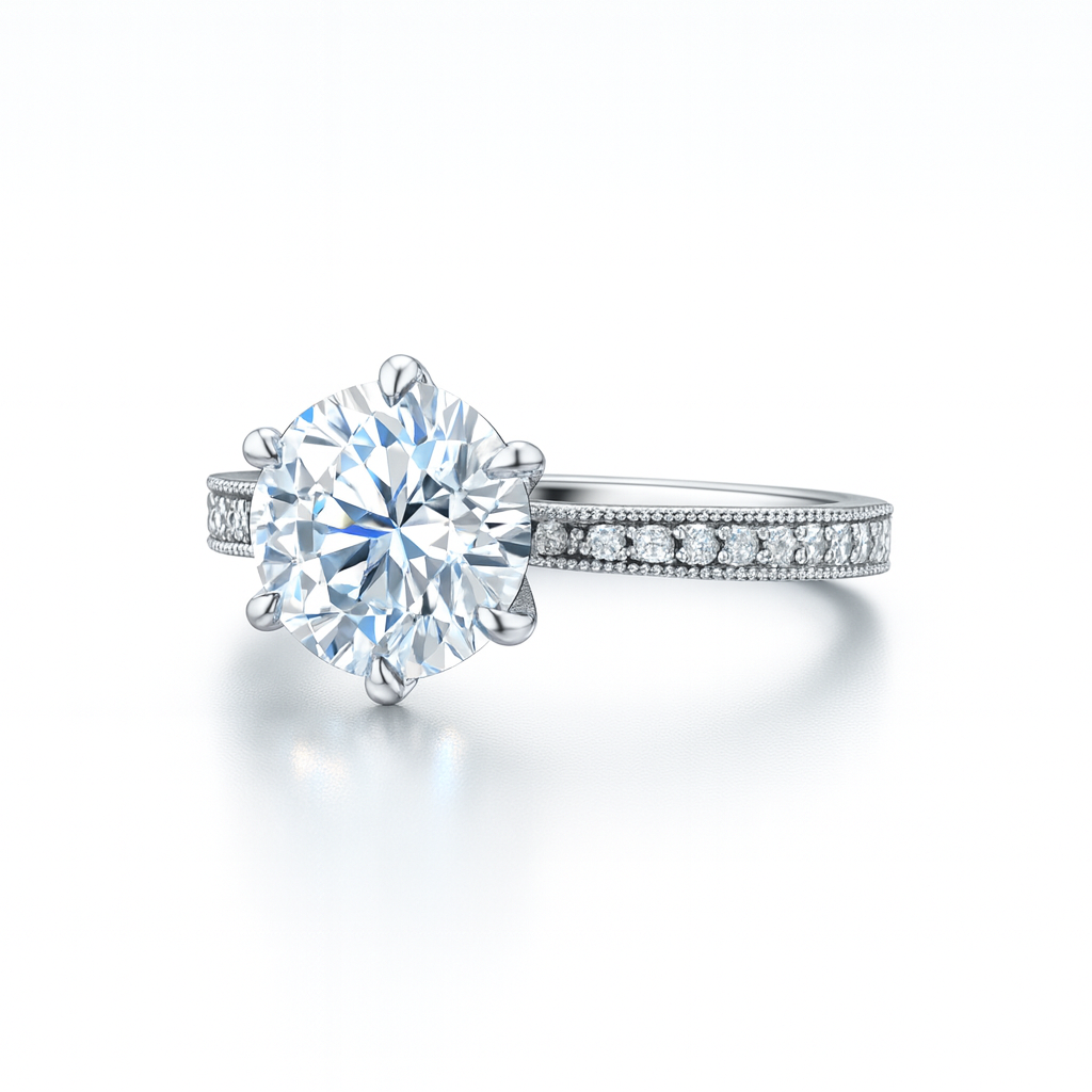 Round brilliant milgrain pave